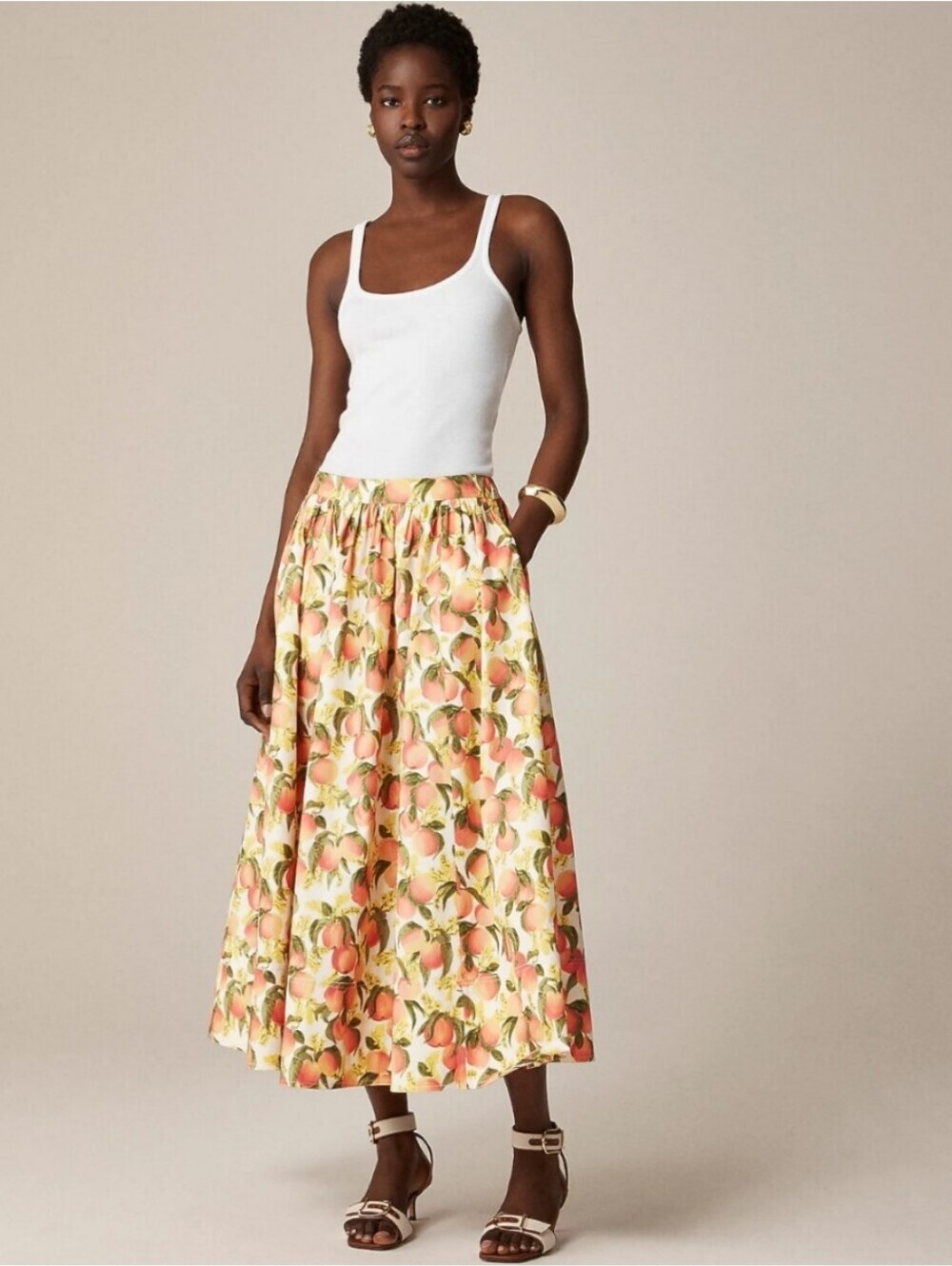 J.Crew A-Line Maxi Skirt in Peach Print